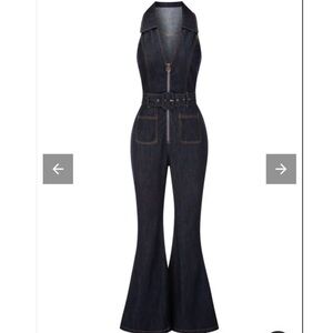 1970s Denim Halter Denim Jumpsuit